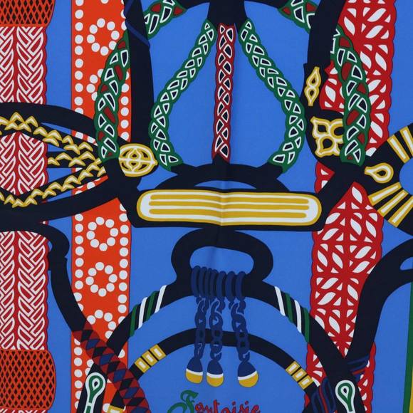 HERMES Carre 90 Fantaisie d�fEtriers Scarf Silk Blue Multicolor Auth 60781 - Picture 7 of 16